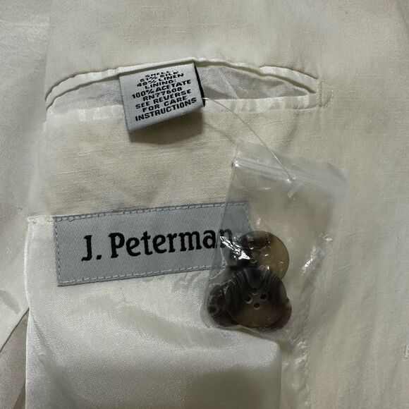 J. Peterman Cream Blazer with Notched Lapels 51% Silk 49% Linen - Picture 4 of 8